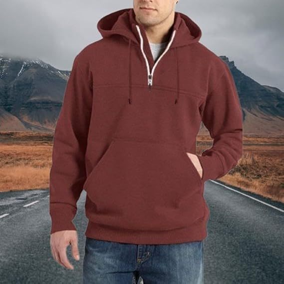 Men's Autumn and Winter Zipper Hoodie Casual Sports with Pocket Sweater Solid Color Loose Long Sleeve Jacket