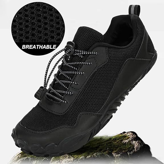 Men's Mesh Drawstring Trail Running Shoes Slip On Wide Toe Box Minimalist Training Shoes Casual Anti-Slip Lightweight Walking Hiking Shoes