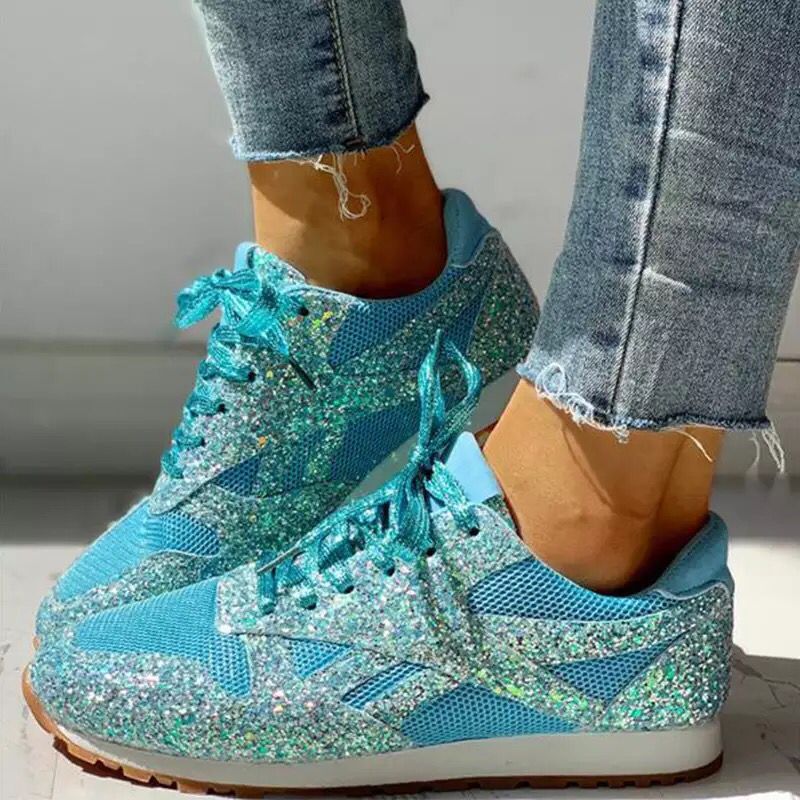 New Flat Mesh Rhinestone Sneakers