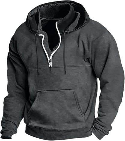 Men's Autumn and Winter Zipper Hoodie Casual Sports with Pocket Sweater Solid Color Loose Long Sleeve Jacket
