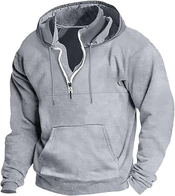 Men's Autumn and Winter Zipper Hoodie Casual Sports with Pocket Sweater Solid Color Loose Long Sleeve Jacket