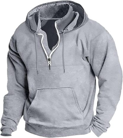 Men's Autumn and Winter Zipper Hoodie Casual Sports with Pocket Sweater Solid Color Loose Long Sleeve Jacket