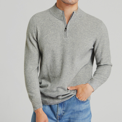 Men's Cashmere Stand Collar Zipper Basic Sweater