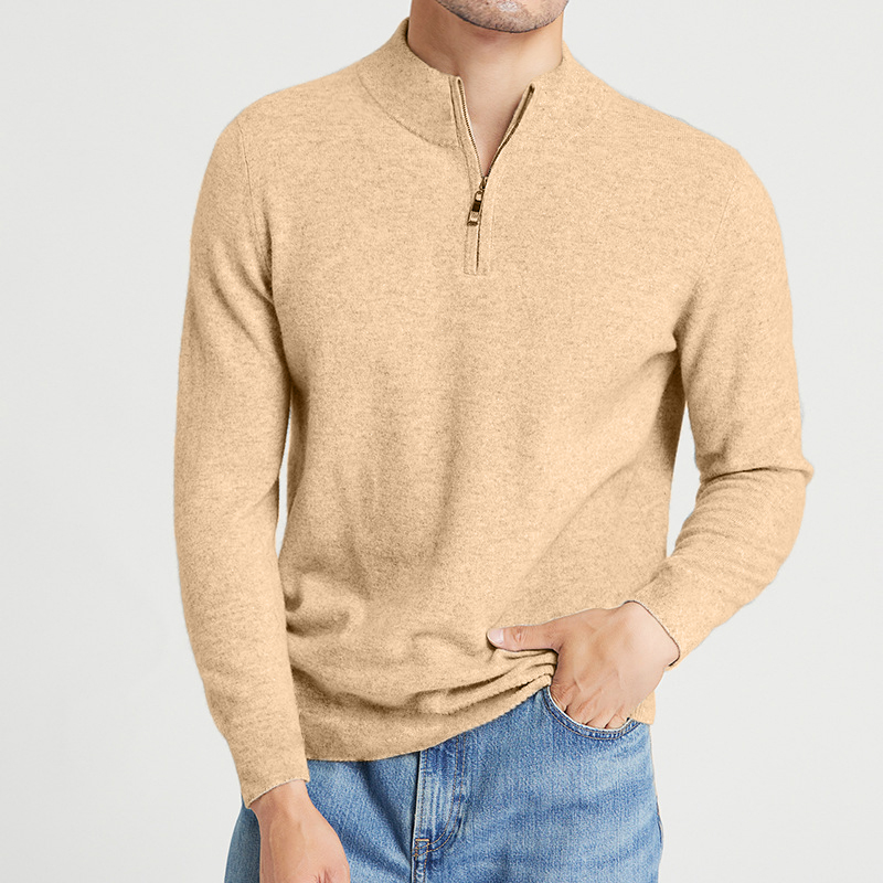 Men's Cashmere Stand Collar Zipper Basic Sweater