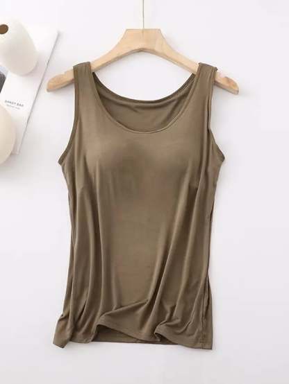 Women's Tank Top with Built-In Bra, Sleeveless Casual Basic Round Neck Regular