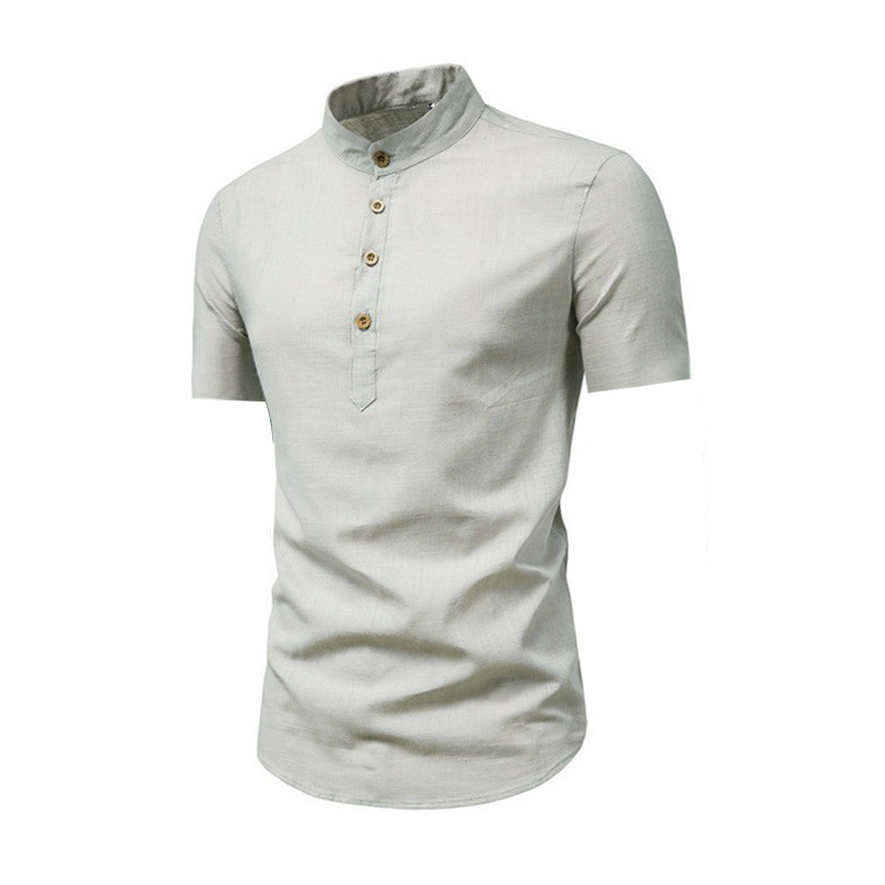 Men's cotton and linen half-open shirt