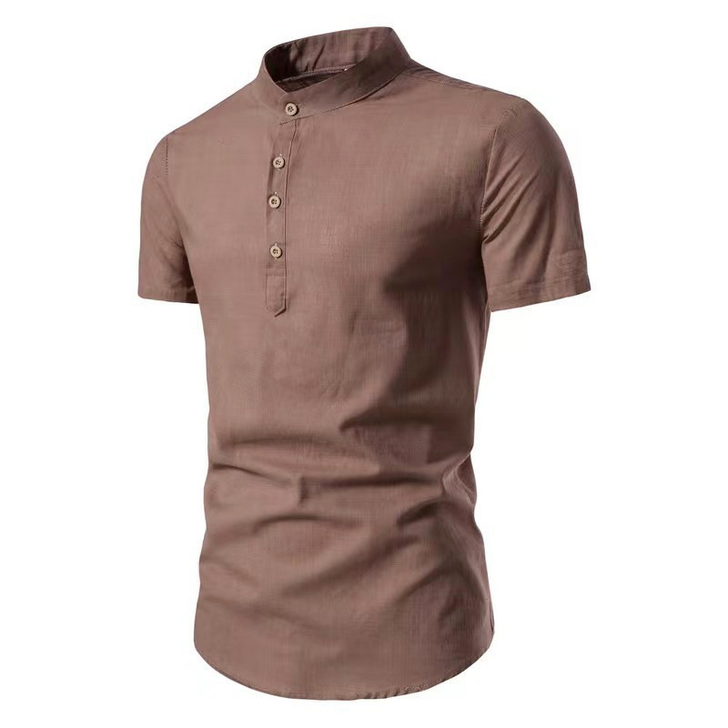 Men's cotton and linen half-open shirt
