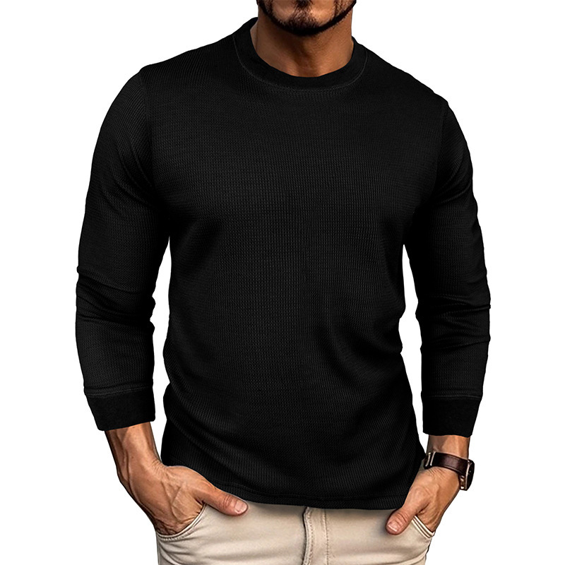 Mens Crewneck Pullover Sweater Waffle Textured Long Sleeve Knitted Sweaters