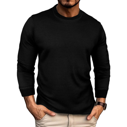 Mens Crewneck Pullover Sweater Waffle Textured Long Sleeve Knitted Sweaters