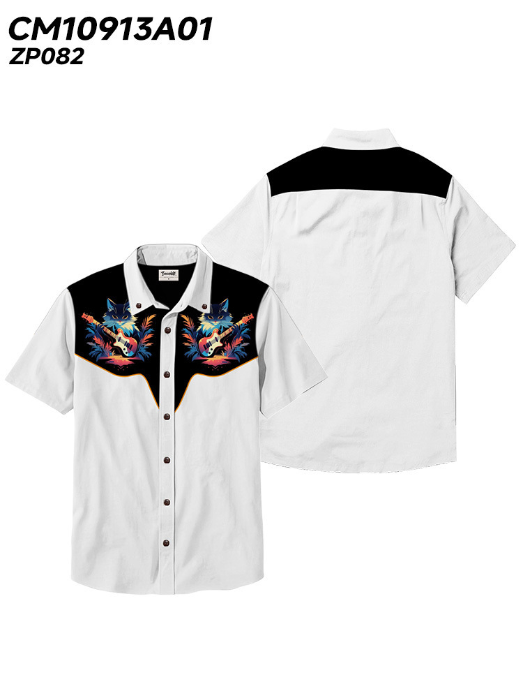 Men's Beach Vacation Loose Top Lapel Short Sleeve Button Down Shirt - 100% Cotton Shirt