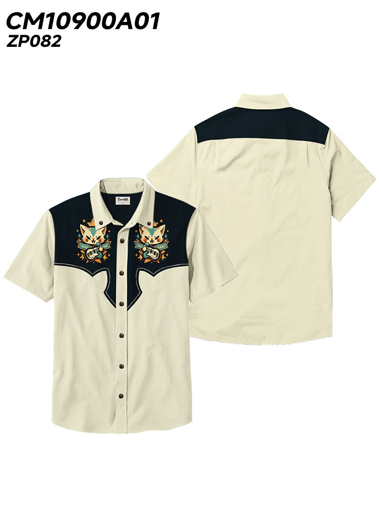 Men's Beach Vacation Loose Top Lapel Short Sleeve Button Down Shirt - 100% Cotton Shirt