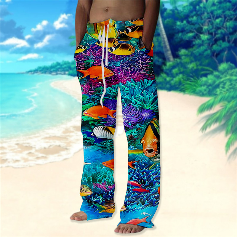 Men's Beach Pants Drawstring Elastic Waist Front Pocket Tiger Pattern Comfortable Soft Casual Everyday Fashion Designer