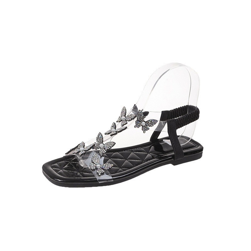 🔥Last Day Promotion 70% OFF🔥Women's Rhinestone Butterfly Decor Flat Sandals - Casual Open Toe Summer Shoes, Lightweight Elastic Band Sandals - For Women - Perfect for Summer Beach, Vacation & Casual Wear - Ideal Gift for Her
