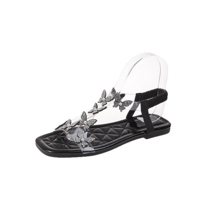 🔥Last Day Promotion 70% OFF🔥Women's Rhinestone Butterfly Decor Flat Sandals - Casual Open Toe Summer Shoes, Lightweight Elastic Band Sandals - For Women - Perfect for Summer Beach, Vacation & Casual Wear - Ideal Gift for Her