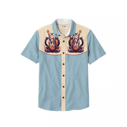 Men's Beach Vacation Loose Top Lapel Short Sleeve Button Down Shirt - 100% Cotton Shirt