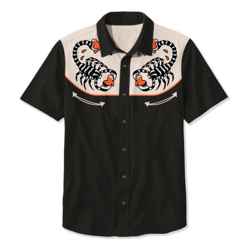 Men's Beach Vacation Loose Top Lapel Short Sleeve Button Down Shirt - 