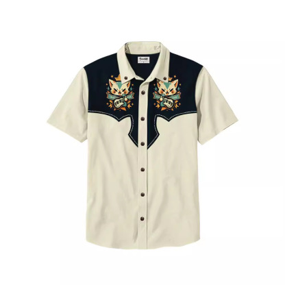 Men's Beach Vacation Loose Top Lapel Short Sleeve Button Down Shirt - 100% Cotton Shirt