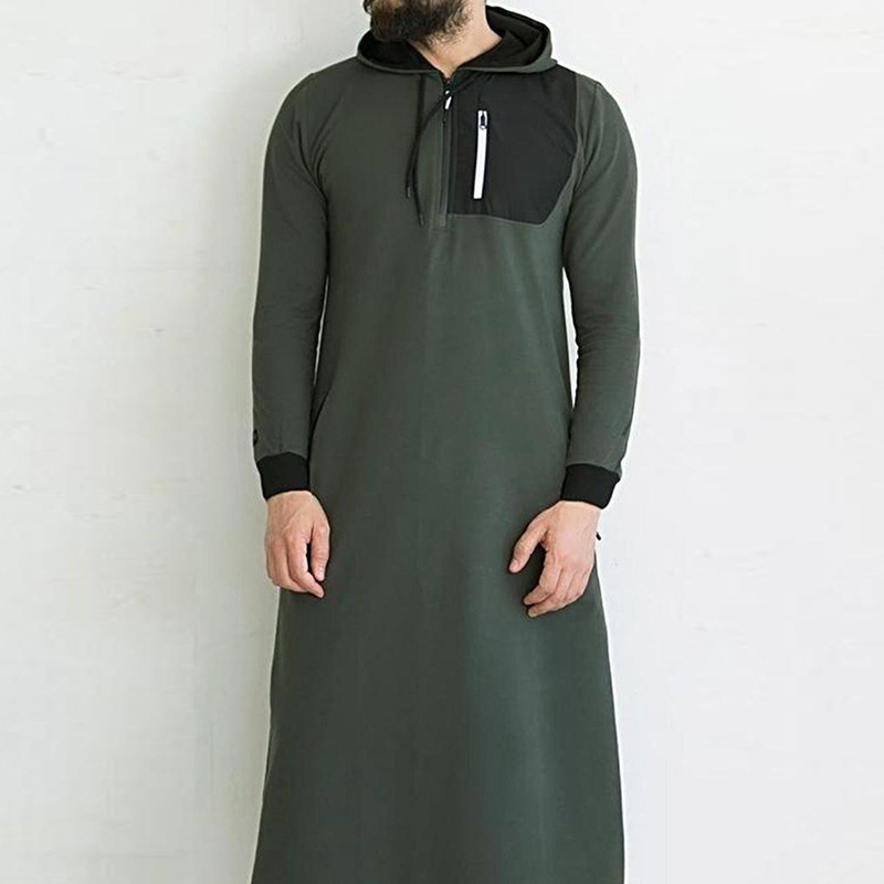 Men's Long Sleeve Hooded Drawstring Long Sweatshirt Vintage Zipper Poc