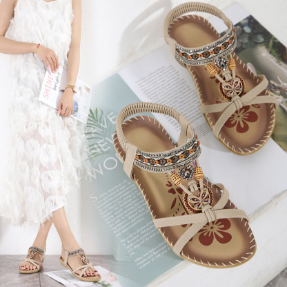 🔥Last Day Promotion 70% OFF🔥Women's Rhinestone Butterfly Flat Sandals, Boho Style Open Toe Elastic Strap Summer Shoes, Casual Slip On Beach Sandals for Holiday