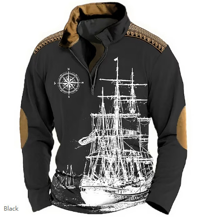 Men's Nautical Sweatshirts Sweatshirt Zip Sweatshirt Pullover Long Sleeve Sweatshirt Quarter Zip Daily Classic Casual 3D Print Holiday Going out Streetwear Print Spring & Fall