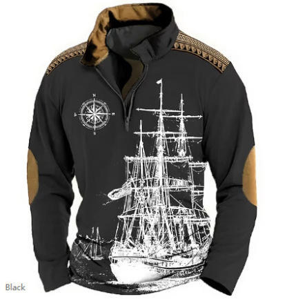 Men's Nautical Sweatshirts Sweatshirt Zip Sweatshirt Pullover Long Sleeve Sweatshirt Quarter Zip Daily Classic Casual 3D Print Holiday Going out Streetwear Print Spring & Fall