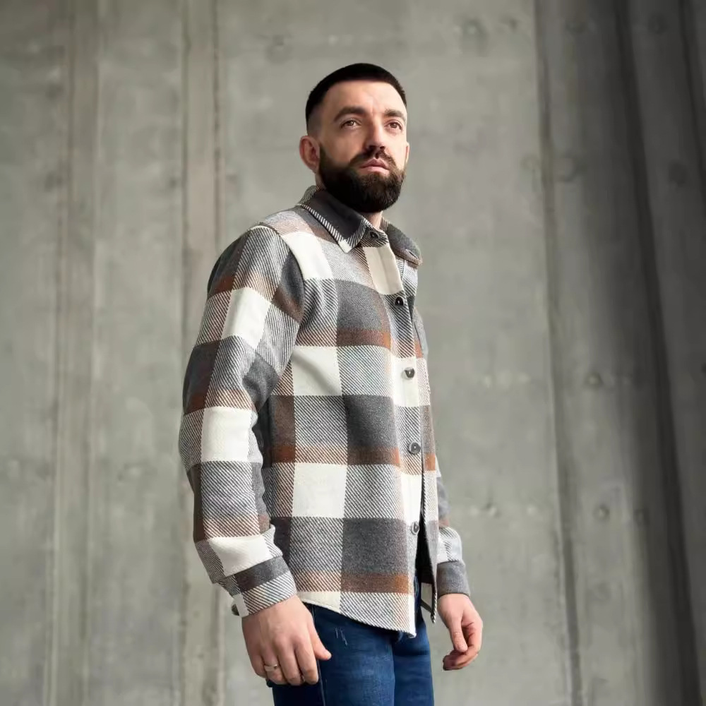 Men's thickened casual fashion versatile plaid shirt jacket warm shirt