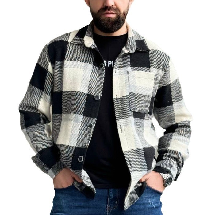 Men's thickened casual fashion versatile plaid shirt jacket warm shirt