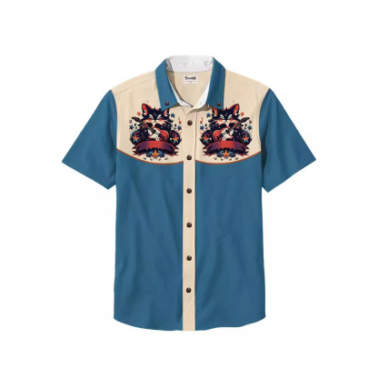 Men's Beach Vacation Loose Top Lapel Short Sleeve Button Down Shirt - 100% Cotton Shirt