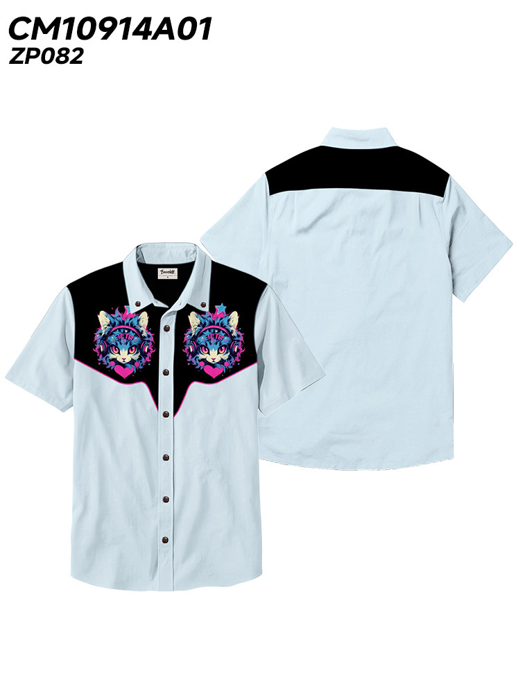 Men's Beach Vacation Loose Top Lapel Short Sleeve Button Down Shirt - 100% Cotton Shirt