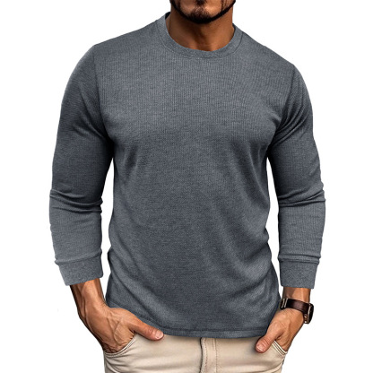 Mens Crewneck Pullover Sweater Waffle Textured Long Sleeve Knitted Sweaters
