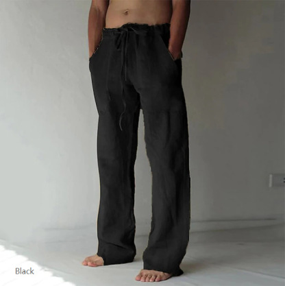 Men's Trousers Summer Pants Baggy Pants Beach Pants Casual Pants Drawstring Front Pocket Straight Leg Plain Comfort Soft Full Length Yoga Holiday Beach Fashion Hawaiian Black White