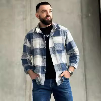 Men's thickened casual fashion versatile plaid shirt jacket warm shirt