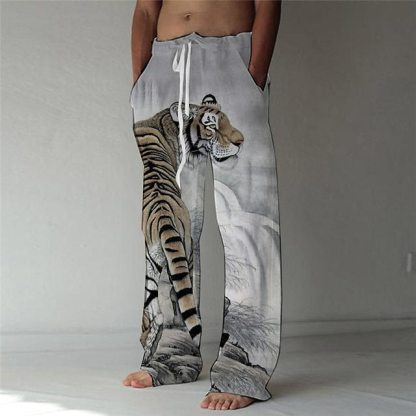 Men's Beach Pants Drawstring Elastic Waist Front Pocket Tiger Pattern Comfortable Soft Casual Everyday Fashion Designer