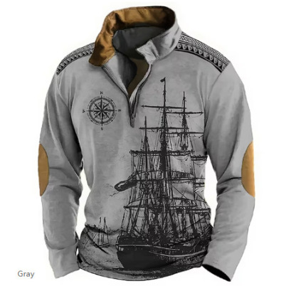 Men's Nautical Sweatshirts Sweatshirt Zip Sweatshirt Pullover Long Sleeve Sweatshirt Quarter Zip Daily Classic Casual 3D Print Holiday Going out Streetwear Print Spring & Fall