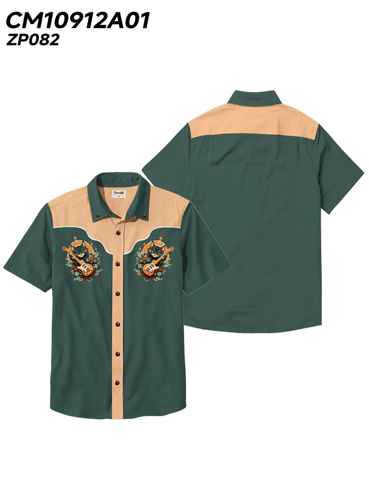 Men's Beach Vacation Loose Top Lapel Short Sleeve Button Down Shirt - 