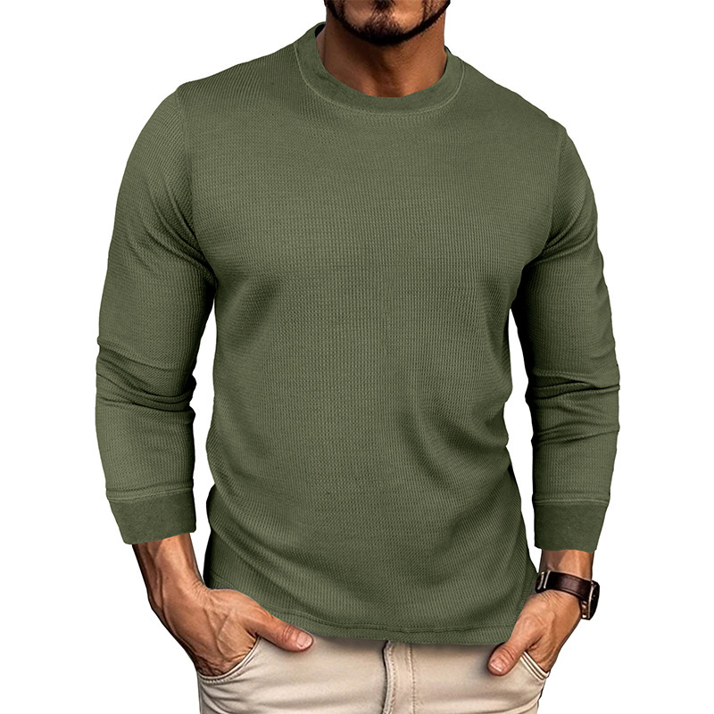 Mens Crewneck Pullover Sweater Waffle Textured Long Sleeve Knitted Sweaters