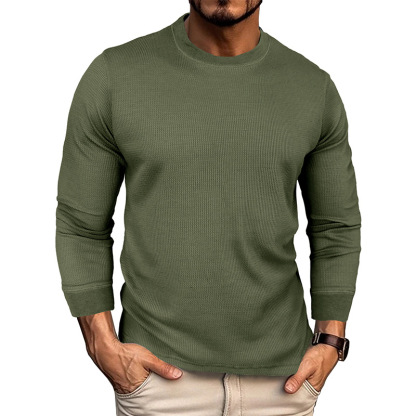 Mens Crewneck Pullover Sweater Waffle Textured Long Sleeve Knitted Sweaters