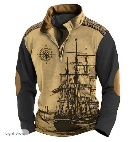 Men's Nautical Sweatshirts Sweatshirt Zip Sweatshirt Pullover Long Sleeve Sweatshirt Quarter Zip Daily Classic Casual 3D Print Holiday Going out Streetwear Print Spring & Fall