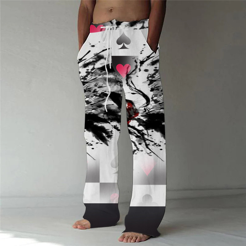 Men's Beach Pants Drawstring Elastic Waist Front Pocket Tiger Pattern 