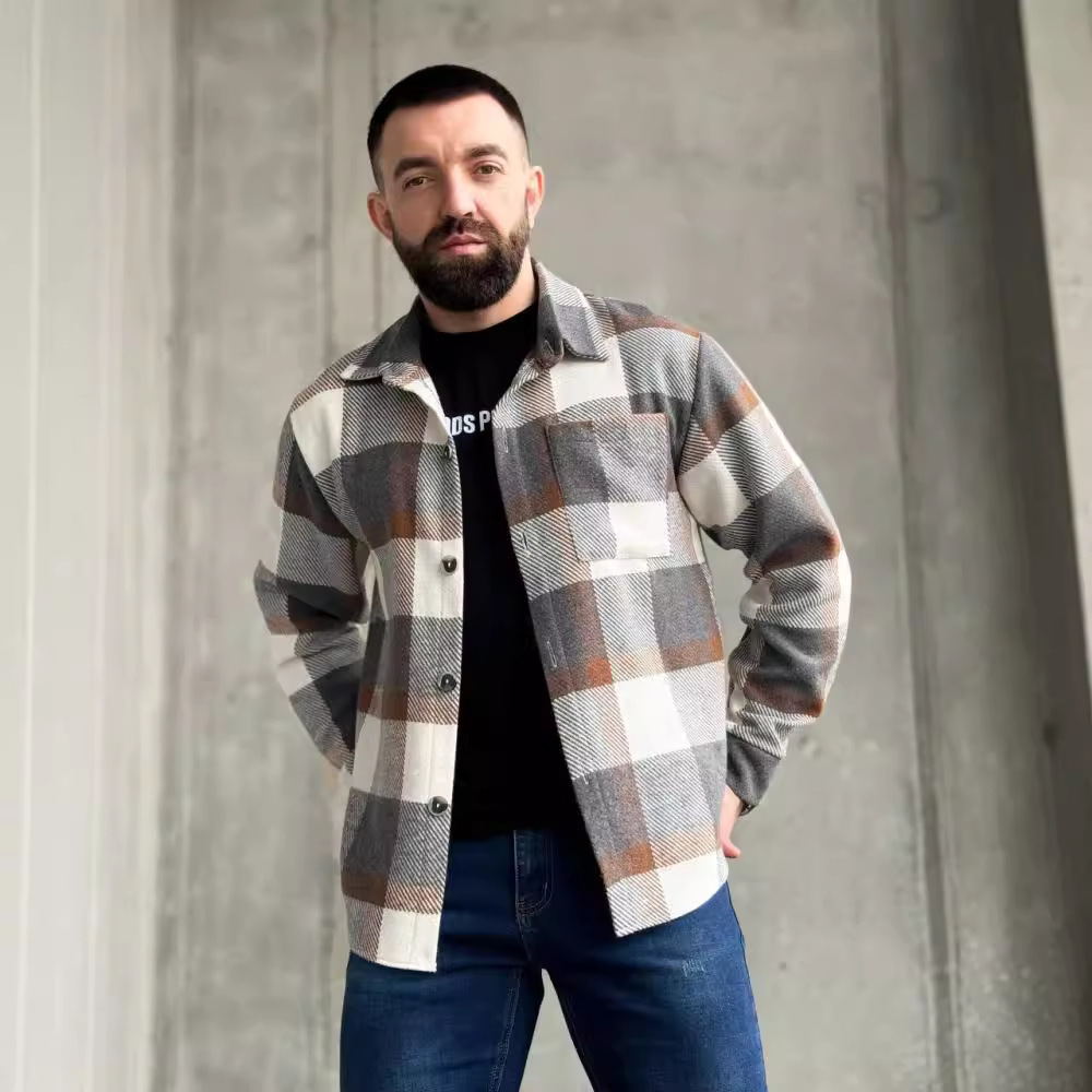 Men's thickened casual fashion versatile plaid shirt jacket warm shirt