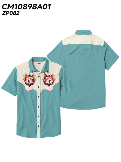 Men's Beach Vacation Loose Top Lapel Short Sleeve Button Down Shirt - 100% Cotton Shirt