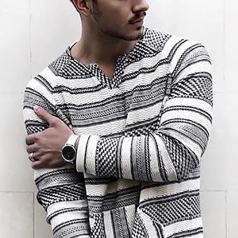 Men's Casual Collarless Loose Striped T-Shirt
