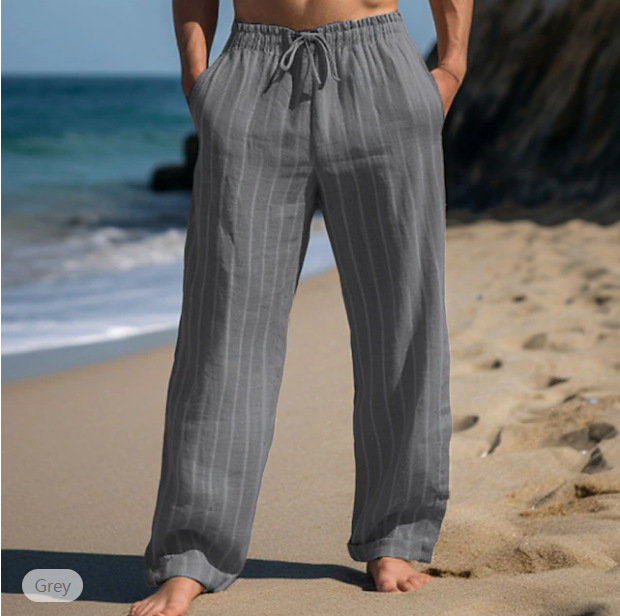 Men's Linen Pants Trousers Summer Pants Beach Pants Drawstring Elastic Waist Straight Leg Stripe Comfort Breathable Full Length Casual Daily Holiday Vacation Fashion Black White