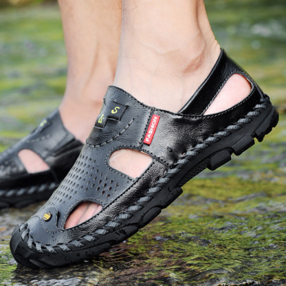 🔥Last Day Promotion 70% OFF🔥Men's Sandals, Durable Handmade Stitching Close Toe Non Slip Shoes For Indoor Outdoor Beach