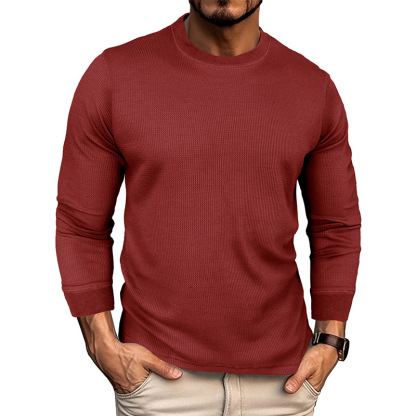 Mens Crewneck Pullover Sweater Waffle Textured Long Sleeve Knitted Sweaters