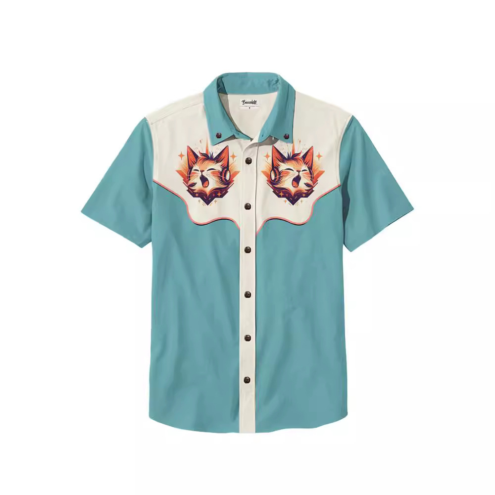 Men's Beach Vacation Loose Top Lapel Short Sleeve Button Down Shirt - 100% Cotton Shirt