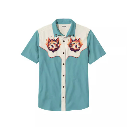 Men's Beach Vacation Loose Top Lapel Short Sleeve Button Down Shirt - 100% Cotton Shirt