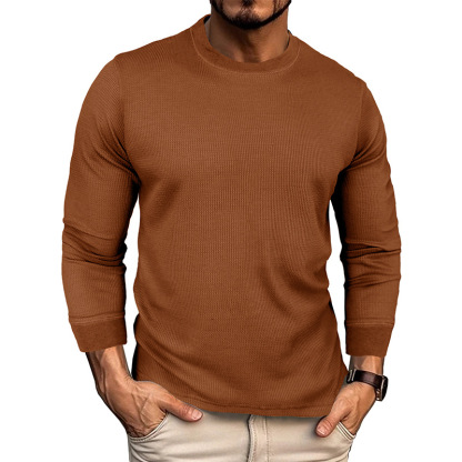 Mens Crewneck Pullover Sweater Waffle Textured Long Sleeve Knitted Sweaters