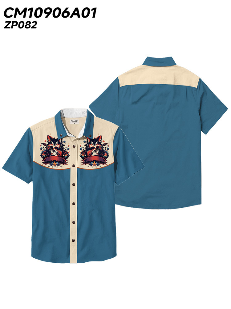 Men's Beach Vacation Loose Top Lapel Short Sleeve Button Down Shirt - 100% Cotton Shirt