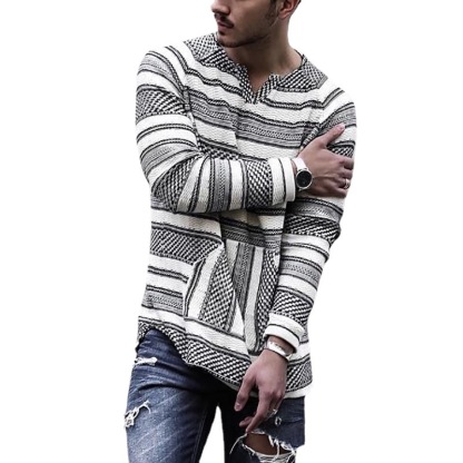 Men's Casual Collarless Loose Striped T-Shirt